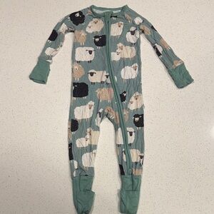 Little Sleepies Sheep Print Kids Footie - Green and Black